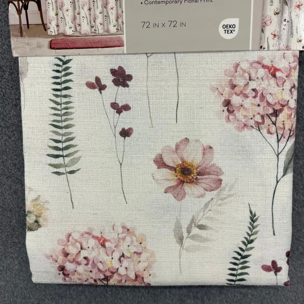 Colordrift Shower Curtain 72x72 Pink Floral Linen Blend Lush Botanical NEW